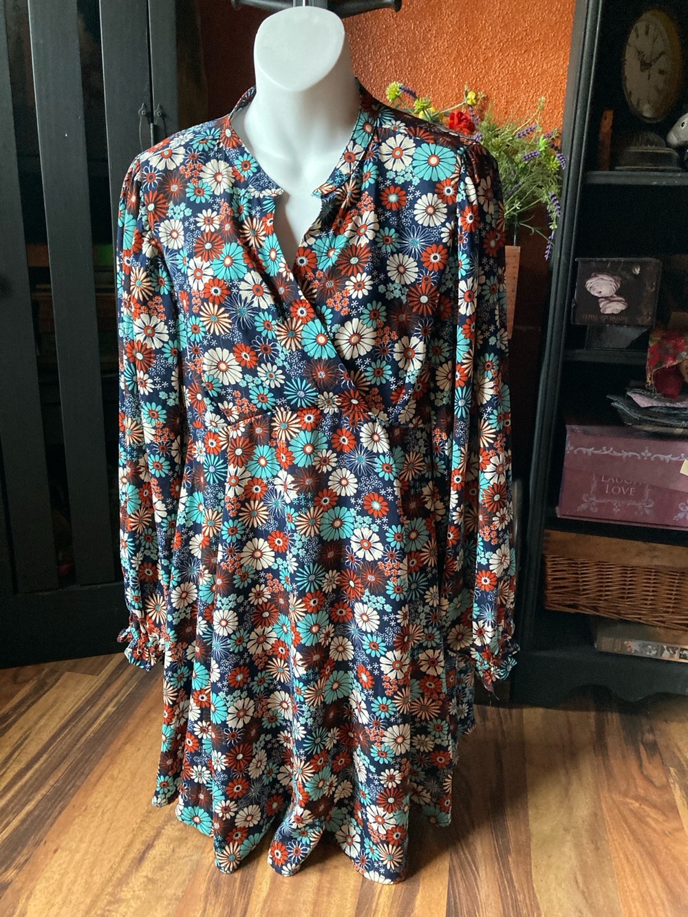 Umgee Medium long sleeve V wrap top floral swing dress